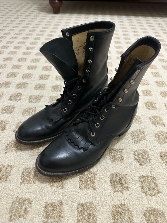 Justin Boots Shoes - Justin Boots Black Leather Lace-Up Kiltie Ankle Boots